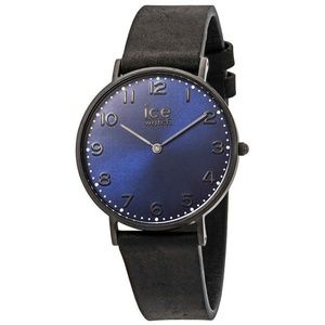 Black City Blue Dial Leather Band Unisex Watch NWT